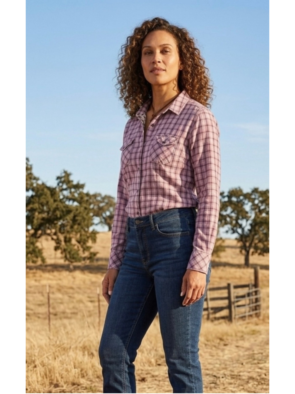 Bit & Bridle Plaid Pearl Snap Western Shirt Size XL Pink Purple Cotton Ruched GU